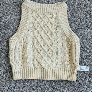 Cream Cable Knit Cropped Sweater Vest